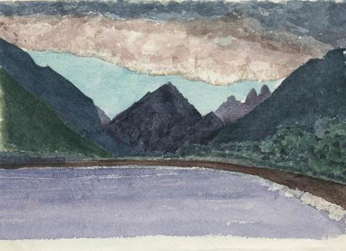 Memorandum from memory of afterglow in the Tautira valley.  From canoe on the reef. [1891] Watercolor on paper